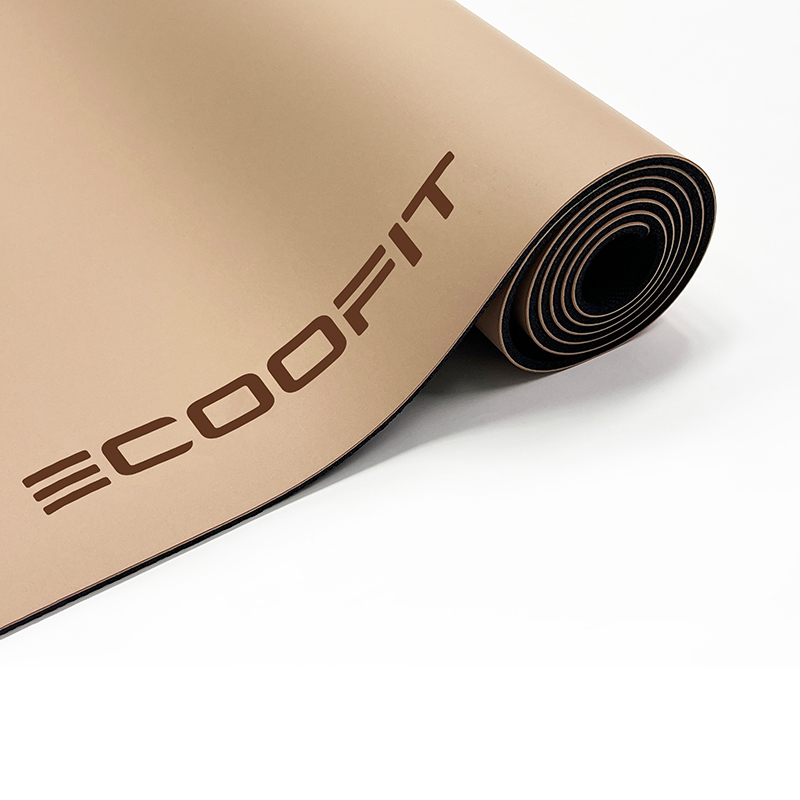 Antiderrapante fibra de coco vegan couro bronzeado do plutônio borracha natural fase da lua logotipo da marca personalizado alinhamento a laser cor nude marrom tapete de yoga